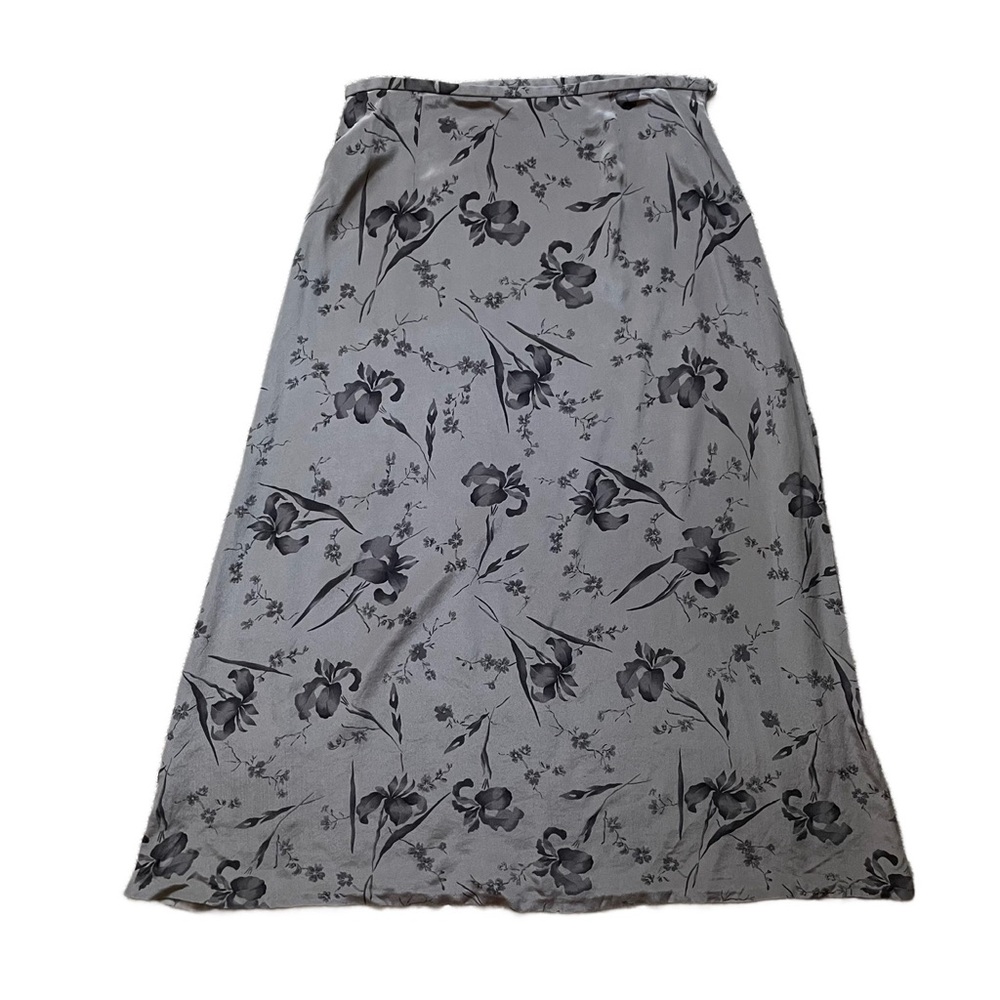 Vintage Moda Seta Sandra King Romantic Goth Grey Floral Silk Slip Midi Skirt 12